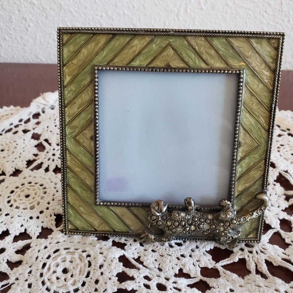 #Vintage Picture Frame 3D Leopard Rhinestones Enameled With Glass